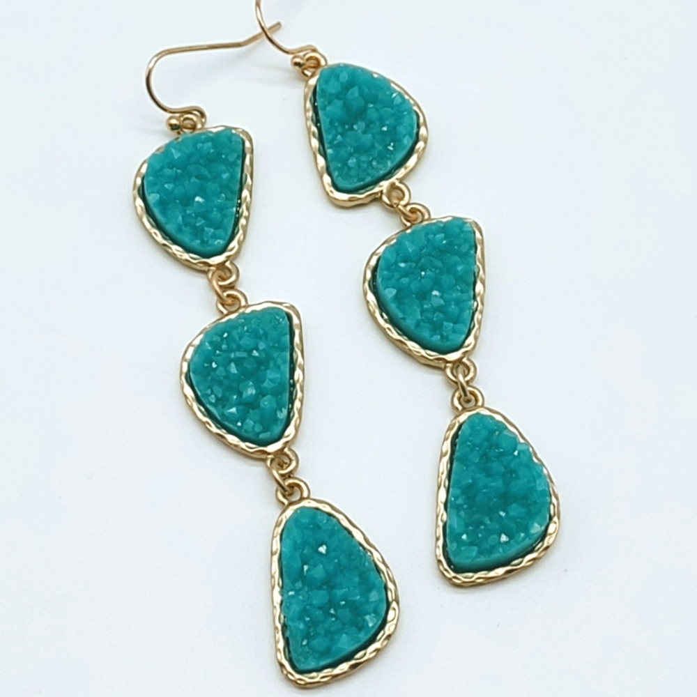 14k Gold Fill Teal Green Druzy Earrings
